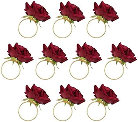 Lmmddp 10 парчиња црвена роза форма пешкир тока салфетка прстен свадбена забава хотелска табела за салфетка држач за салфетка