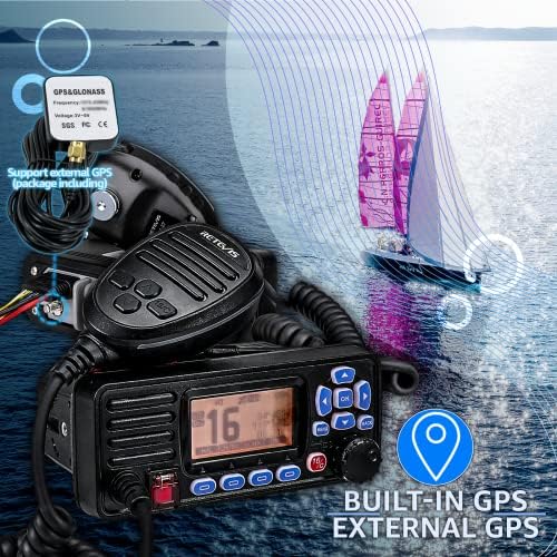 Retevis RA27 Фиксна Планината Морски Радио СО GPS, Водоотпорен IP67, Троен Часовник, DSC, Итни NOAA Времето, СИТЕ сад/Меѓународни/Канадски Морски Канали, Брод До Брегот Радио За Ч