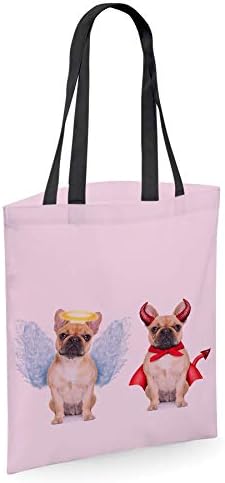 Француски булдог француски ѓавол и ангелски подароци за loversубители на кучиња - торбички за торбички со еднократно рамо со кучиња на 4 бои