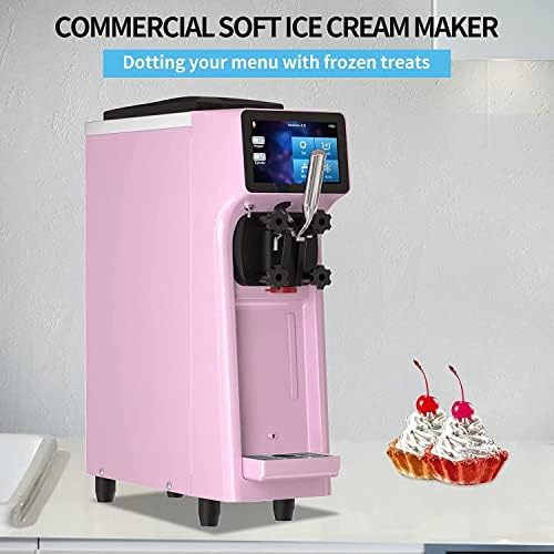Euasoo 1000w Soft Serve Sefce Cream Machine, единечен вкус комерцијален производител на сладолед машина 110V со автоматски чист екран на допир LED панел од 2,7 до 4 галони на час за ресторан