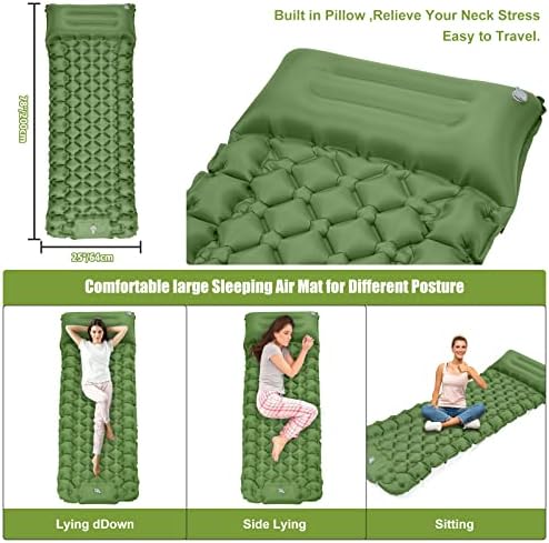 Подлога за спиење Ултралејт на надувување на надувување за надувување за кампување, 78'''x25'''x3.9 '' 'Кампување за спиење на пумпа за перница,