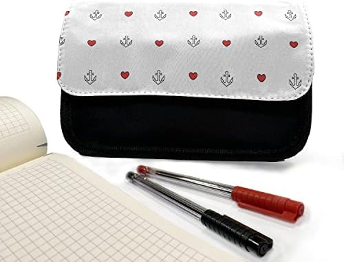 Лунарлива кутија со молив со сидро, романтична егзотична плажа, торба со молив со ткаенини со двоен патент, 8,5 x 5,5, црно бело црвено