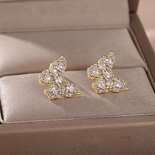 TtndStore 2022 Rhinestone Crystal Butterfly Circon обетки за жени обетки од бакарно злато од животинско обетки моден накит - бело -72417