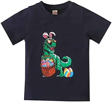Бебе момчиња/девојчиња Велигденски зајаче маица кратки ракави зајак диносаурус јајца Смешни печатени врвови до дете/новороденче/деца
