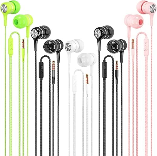Слушалките за стерео со силен бас, 5 пакувања слушалки со микрофон ， изолираат жични ушни ушни, компатибилни со MP3 ， Android, iPhone, iPad, лаптопи и најмногу 3,5 mm интерфејс