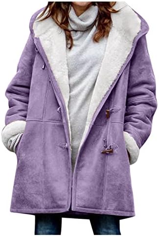 Womenените зимски топло јакни Обично нејасно руно копче Шерпа, обложена јакна со палто Мода подебела надворешна облека со џебови