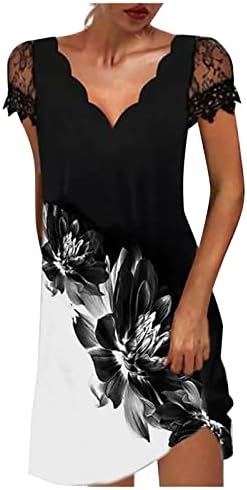 JJHAEVDY Women'sенски печатен плус големина Sundresses v вратот Краток ракав на плажа во смена на лежерна забава за забави