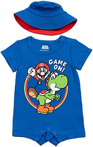 Super Mario Mario Yoshi Baby Baby Boys Едноделен Ромпер и Sunhat Set