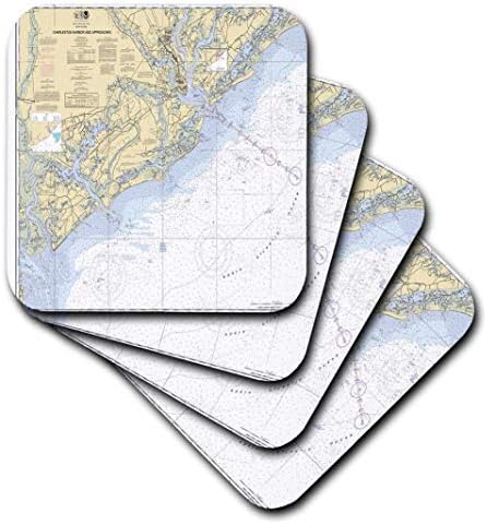3дроуз Печатење На Наутичката Карта На Пристаништето Чарлстон-Меки Подлоги, Комплет од 4