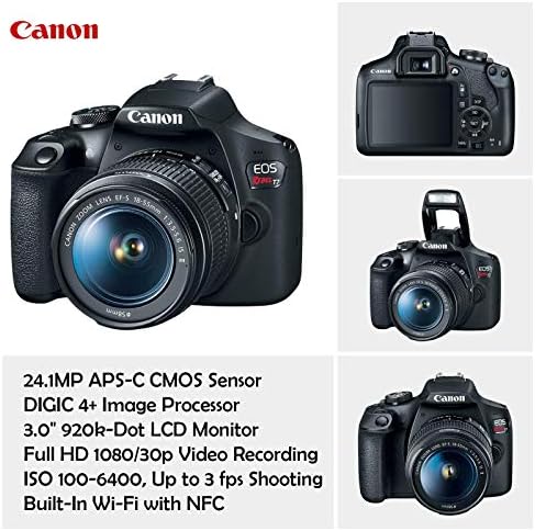 Canon Eos Rebel T7 DSLR Камера w/EF-S 18-55mm f/3.5-5.6 е II Објектив + Широкоаголни И Телефото Леќи + Пренослив Статив + Мемориска Картичка +