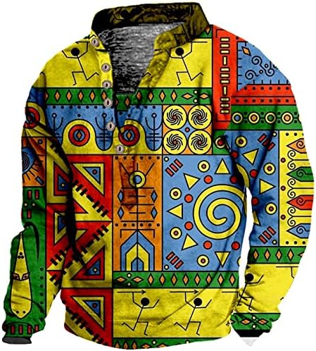 2023 Ново копче за мажи со долги ракави маица со маица на отворено племенска шема племенски врвни маици за ден на вinesубените