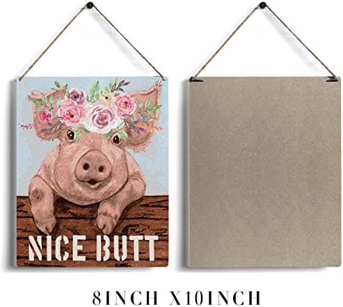 Смешна бања Цитат од дрво знак за wallид Декор - гроздобер фарма свиња што виси дрвена плакета знак за канцеларија/дом/училница бања