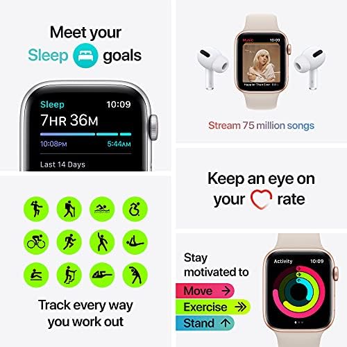 Apple Watch SE Сребрена Алуминиумска Кутија Со Бездна Сина Спортска Лента-Редовна Со AppleCare+
