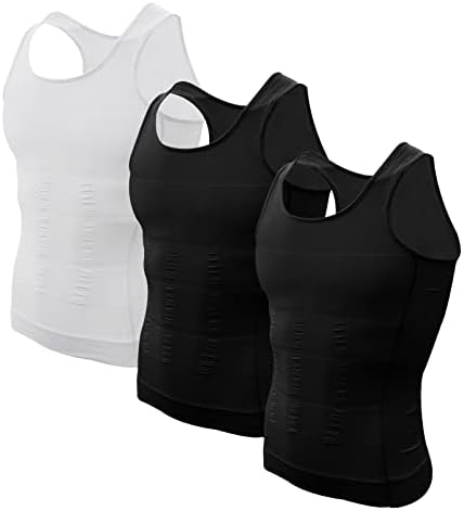 Кошули за компресија на Aptoco за мажи, 3 пакувања без ракави без ракави за обликување на телото на каросеријата на врвот на мажите гинекомастија