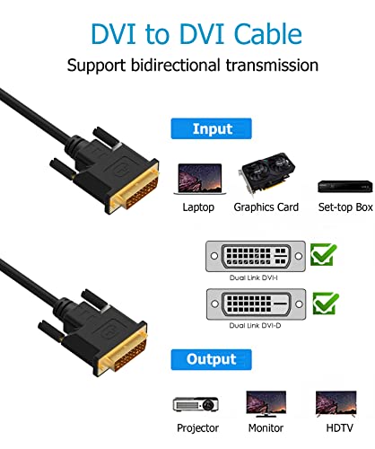 DVI до DVI кабел 2-пакет, 3 ft DVI-D до DVI-D двојна врска со кабелски монитор за монитор за лаптоп, десктоп, ДВД, игри, монитор, HDTV, проектор