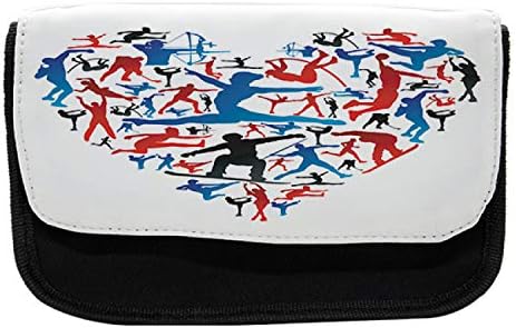 Лунарлива кутија за моливи на Олимпијадата, силуети во форма на срце, торба со молив со ткаенини со двоен патент, 8,5 x 5,5, црвено црно