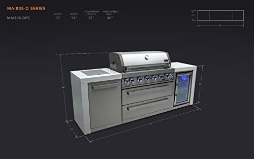 Mont Alpi Mai805-DFC 44-инчен 6-Curner 115000 BTU Делукс не'рѓосувачки челик остров отворено кујнски гас скара w/ладилник за вино Компактен