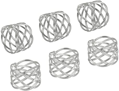прстени со метални салфетки Uxcell сет од 6, ткаени држачи за прстен од салфетка за украси за трпезариска маса, свадба роденденски