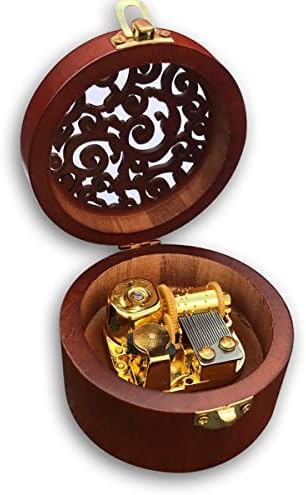 Binkegg Brown Wooden Circular Hollow Out Music Box со музичко движење Sankyo