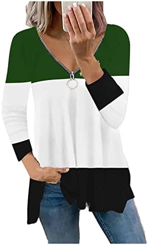 Женски врвови обични долги ракави Туника патент нагоре длабоко v вратот лабава вклопена занишана плетена есен во боја на маица блуза