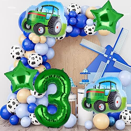 5 парчиња Тракторски Балони, Зелен Трактор Роденденски Број Милар Фолија Балон Фарма тема 3-Ти Роденден Материјали Декор