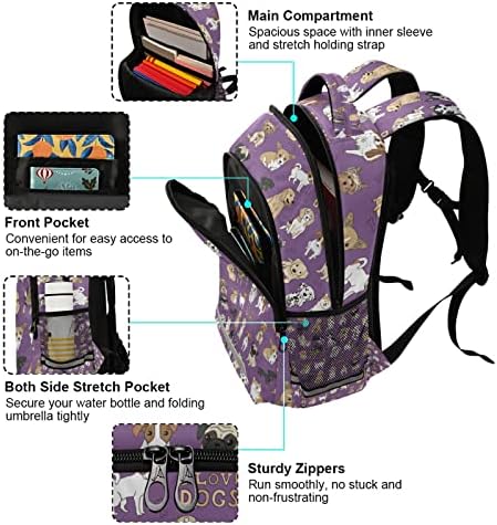 Кучиња Виолетова ранец за момчиња девојчиња лесни книги за книги за ученици од основно училиште лаптоп дневен пакет за тинејџери за