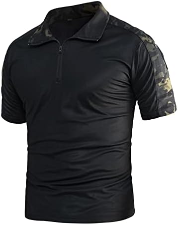 Менс маскирна печати Поло кошули четвртина патент со кратки ракави маички плус големина атлетски врски со тениски маици врвови