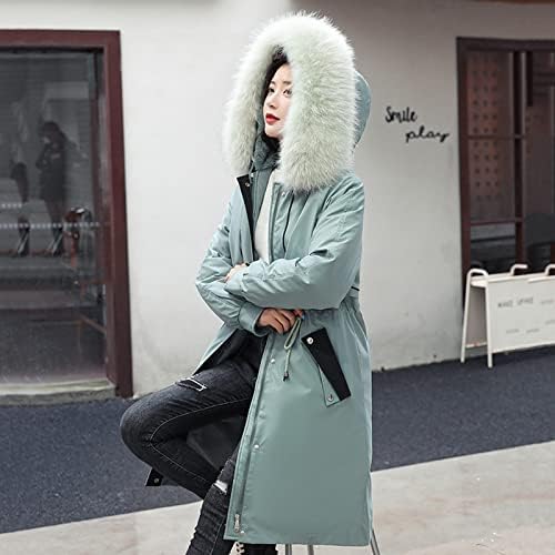 Зимски палто за жени модна надворешна облека со долги памучни јакни со џеб велур со качулка отстранливи лагерски јакна