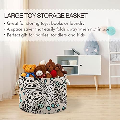 Алаза голема корпа за складирање за играчки црна леопард печати пеперутка тркалезна ќебе корпа за бебешки алишта за перење