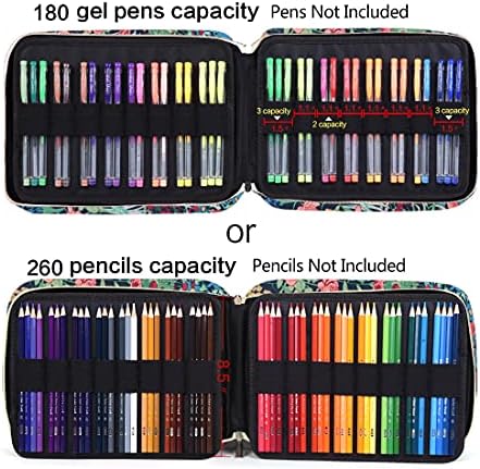 Слот за држач за молив на молив - има 260 обоени моливи или пенкала од 180 гел со затворање на патент - Организатор на полиестер со голем капацитет за пенкала или маркер?