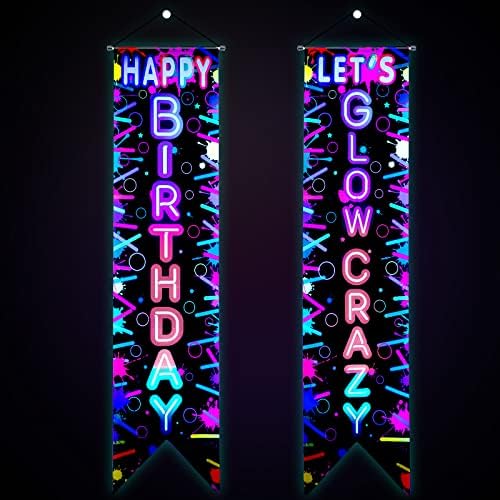 Сјај Во Темнината Партија Украси Неонски Среќен Роденден Трем Знак Ајде Да Светат Луди Вратата Банер Блескав Партија Материјали