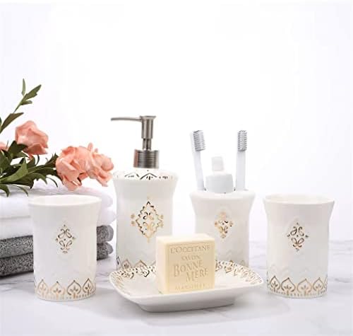 TBIIEXFL керамика во европски стил Керамичка бања со пет парчиња поставена уста за миење на устата за заби, четка за заби, поставени