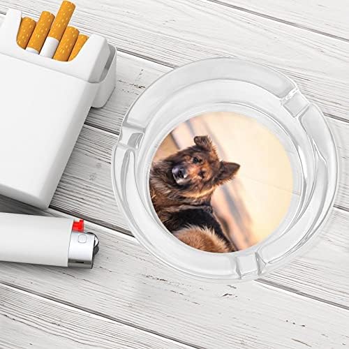 Германски Шепард кучиња портрет стакло пепелници за цигари и цигари, држач за табела за табела за декорација на маса