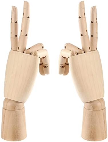 Joikit 2 пакувања 12 инчи дрво уметност манекен рака, лево и десно дрвена маникин рака, дрвена уметничка рака модел со флексибилни