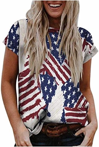 Bluse Bluse Bluse Bluse Bluse за девојки есен лето кратки ракави брод врат САД знаме starвезда графички блузи маички женски 2023 година