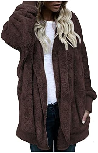 Кардиган за жени Зимска мода плус големина Долга руно јакна Обичен долг ракав Отворен преден капут нејасна надворешна облека