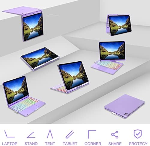 Случај за тастатура на Kvago за iPad 10-та генерација 2022 10.9 инчи- мулти-допир TrackPad, 7 тастатура за задно осветлување на бојата- 360 °