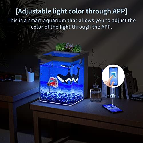 Комплет за паметни аквариум Ераарк 1,5 галон Бета Риба резервоар само чистење, поддржува Bluetooth, резервоар за риби со LED светло