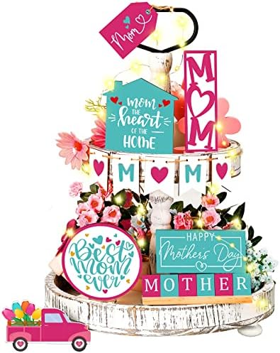 12 Парчиња Декор За Послужавник За Денот На Мајката Среќен Ден На Мајката Слатки Украси Дрвена Маса Камион Цветни Знаци Подарок За Мама