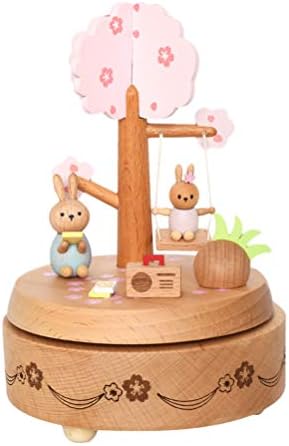 Pretyzoom Wood Rabbit Music Box Декоративна дрвена зајаче фигура што ротира музичка кутија Велигденски подароци