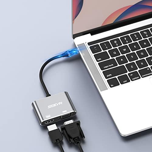 Adapter SGEYR USB C до HDMI VGA, мини USB тип Ц до двојна VGA 4K HDMI Сплитер конвертор, компатибилен со MacBook Pro 2020, iPad Pro 2020, Dell
