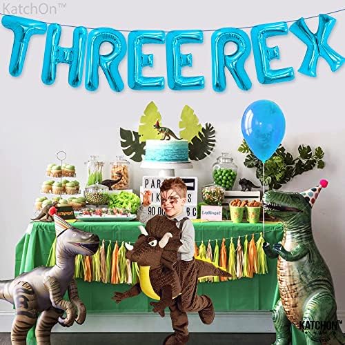 Katchon, Blue Ther Ther Rex Balloons - 16 инчи | Три Декорации за роденденска забава Рекс момче | Снабдување за роденденска забава со диносаурус