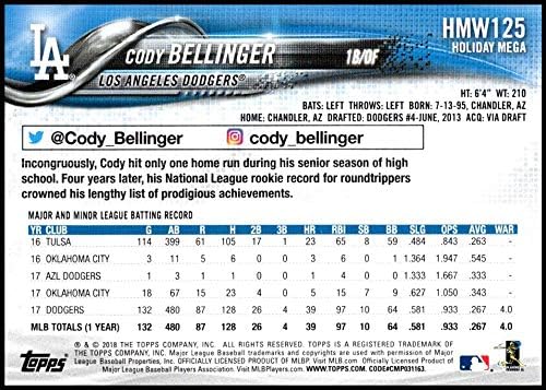 2018 Топс Холидеј ХМВ125 Коди Белингер НМ-Мт Лос Анџелес Доџерс Официјална Млб Бејзбол Картичка