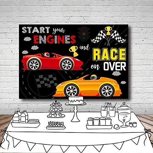 Mehofoto тркачки автомобил за роденденска забава Реквизити за момчиња трки Започнете ги вашите мотори и трката за да го прославите