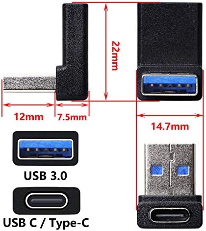 Leihong Правиот агол USB Adapter за женски адаптер за машко до USB, 90 степени USB3.0 до типот C кабел конектор за поддршка на еднонасочни