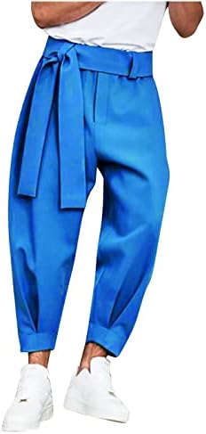 Машки обични капри панталони моден цврст појас во боја, панталони панталони за затворање на панталони за патенти за патенти