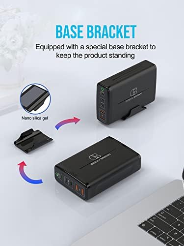 Geeky Brawn Fast USB C -десктоп/Travel PD Charger 5 порти GAN компатибилен со повеќето лаптопи, паметни телефони, таблети, мобилни уреди, итн.