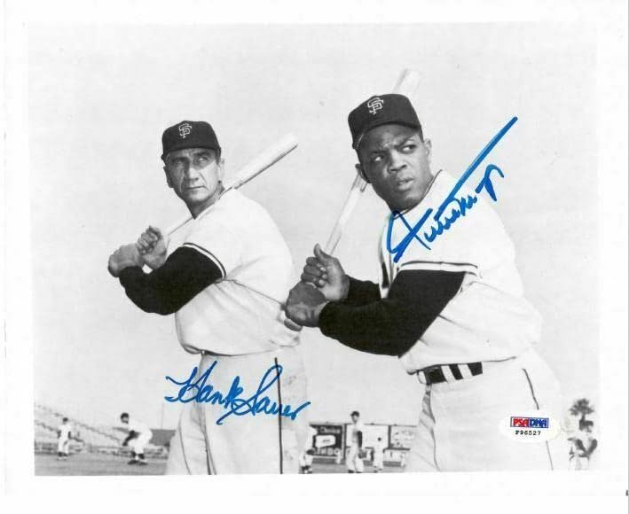 Хенк Сауер и Вили Мејс потпишаа автограмиран 8x10 Бејзбол Фото PSA COA - Автограмирани фотографии од MLB