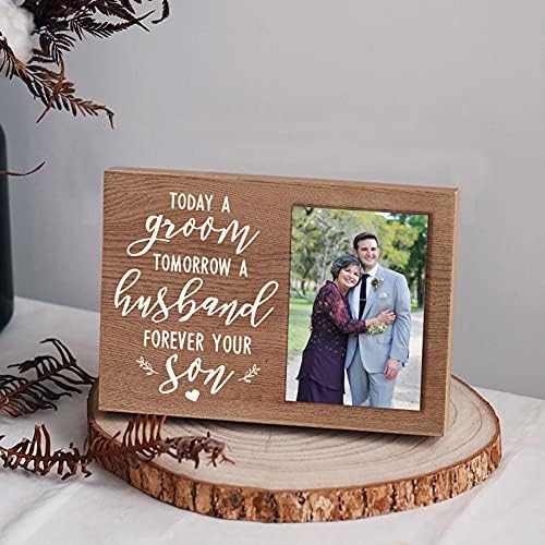 Мајавеј дрвена таблета за свадбени фото рамка за родители - денес младоженец, утре сопруг, засекогаш вашиот син, слика за слика за мајката