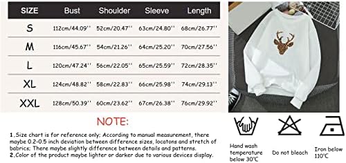 Преголема маичка за жени плус големина на женски влезови Забавно графичко печатење со тркалезен врат со долг ракав, џемпер